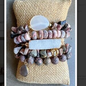 Boho “ Elyse Rhodonite 2 ” 5 Strand Bracelet with Natural Stones and Charms R4B